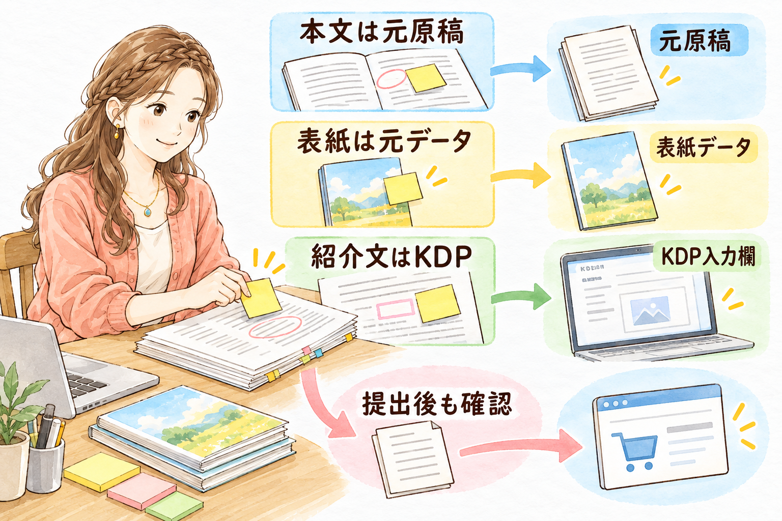 間違いに合う元データを直し、提出後も販売側への反映を確認する。
