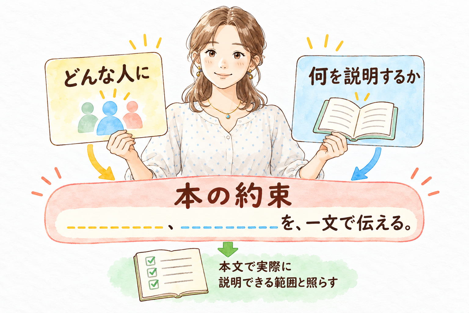 誰に、何を説明する本なのかを、一文で伝える。