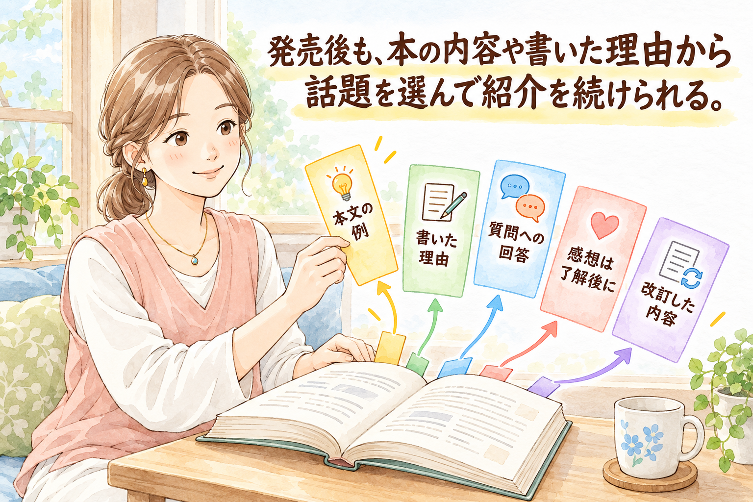 発売後も、本の内容や書いた理由から話題を選んで紹介を続けられる。