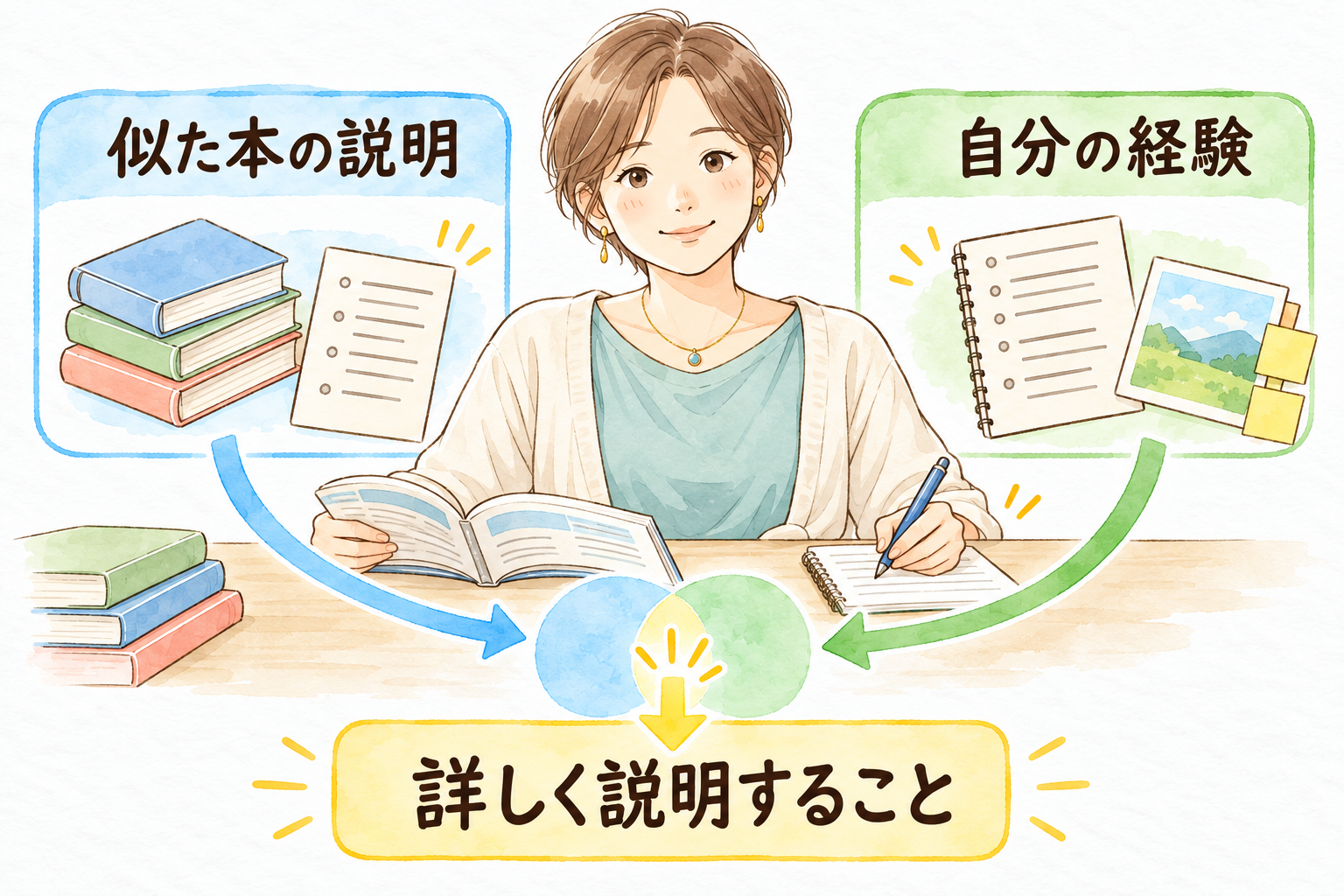 似た本の説明と自分の経験を比べ、自分が詳しく説明できる内容を選ぶ。