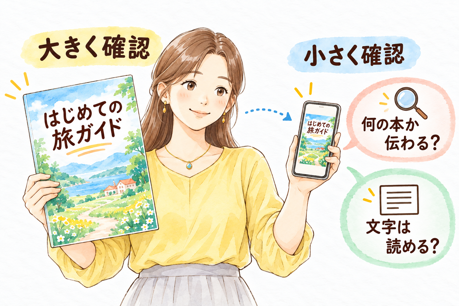 表紙は、何の本か伝わり、小さくしても文字が読めるかを確かめる。