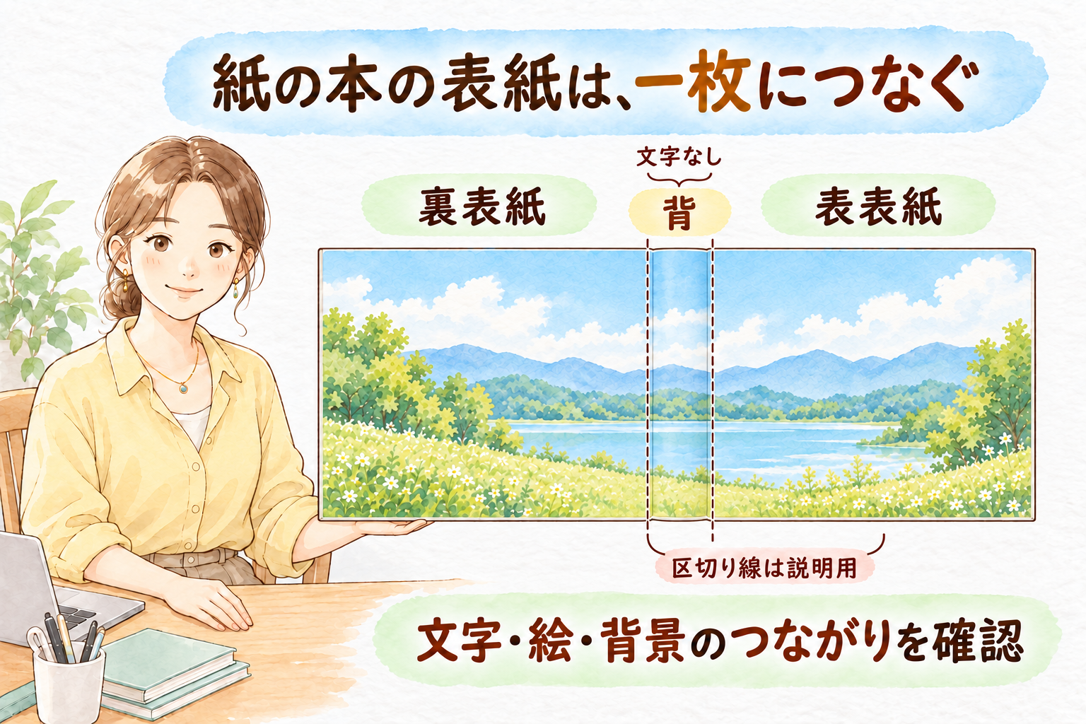 全面表紙は、裏表紙・背・表表紙を一枚につなげる